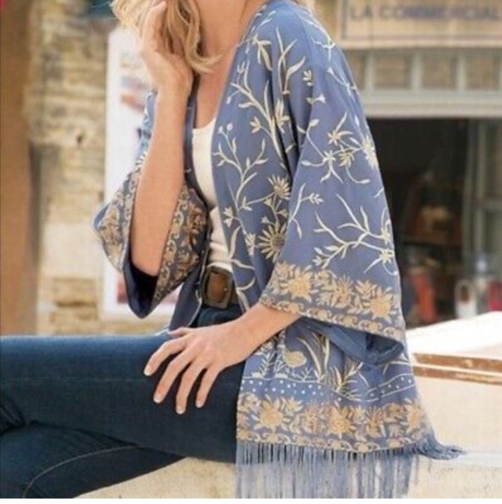 Hidden garden embroidered kimono